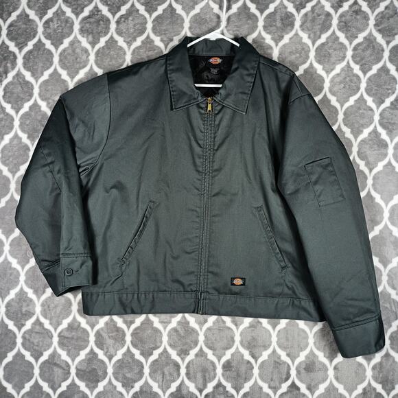 Dickies Jacket Mens 2XL Grey Quilted Lined Workwear Utility Full Zip Heavy - Picture 1 of 9
